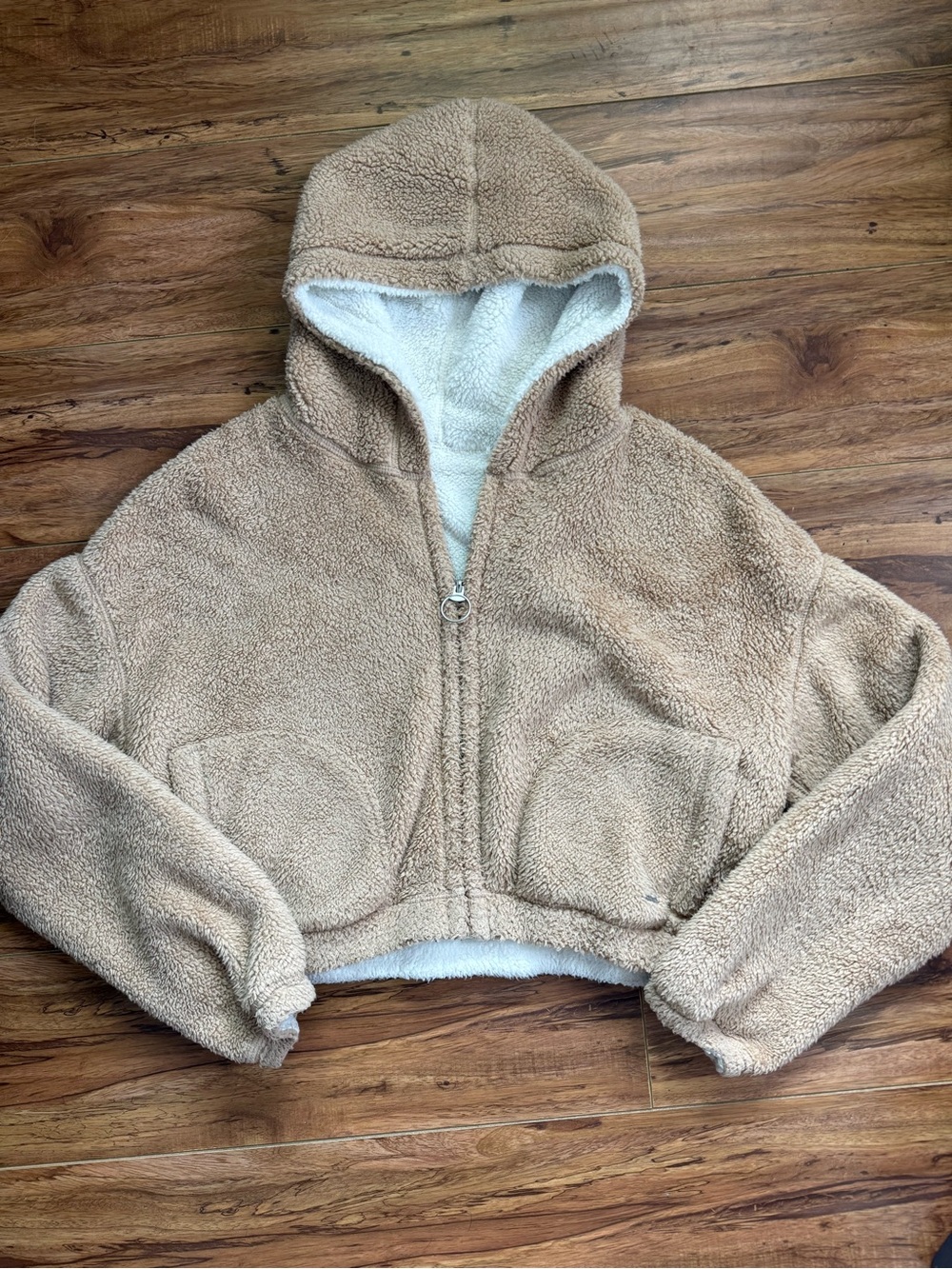 Hollister Cozy Reversible Sherpa Hoodie Jacket - Tan